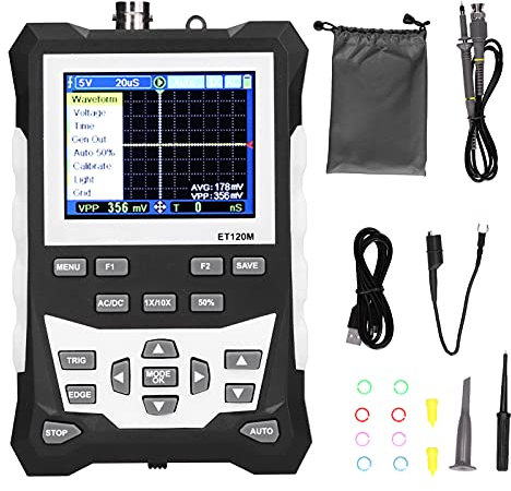 ET120M Osciloscopio de Mano, Osciloscopio Digital Portátil de 120MHz con Pantalla de Color de 2.4, Muestreo de 500 Msa/s y Batería de 8 H para Reparación Automotriz/electrónica