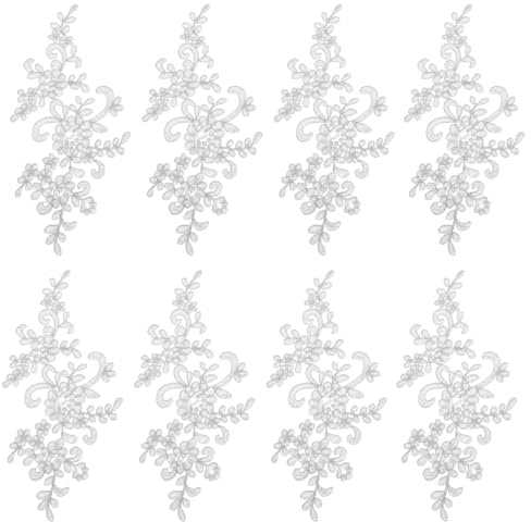 MIRKUZI Spitze-Borten 8 Stück Blatt-Blumen-Applikation, weiße Spitzen-Stickerei-Applikation, Kleider-Nähdekoration, Polyester-Deko-Accessoires-Stoff, DIY-Bastelflicken (weiß)