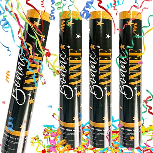 4 Stück Konfettikanonen Set, 40cm Party Popper, Konfettikanone XXL, Konfetti-Shooter 5-8m Effekthöhe, Party-Popper, Luftschlangen Kanone, Konfetti Kanonen für Hochzeit, Geburtstag