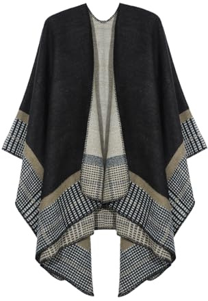 OPLERT Bufanda Poncho para Mujer, cálidos chales envolventes, Elegante cárdigan Poncho de Punto, para Primavera, otoño e Invierno