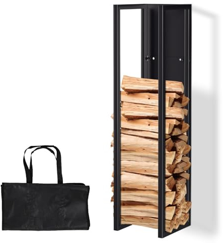 Vkechh Étagère à bois de chauffage en métal à suspendre pour intérieur et extérieur - 100 x 25 x 25 cm - Noir - Pour le rangement du bois de chauffage - Support intérieur pour bois de cheminée
