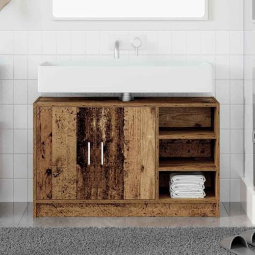 Mueble de lavabo con puerta de madera vieja de 90 x 29 x 55 cm, muebles de madera de ingeniería, armarios y almacenamiento, unidades de tocador de baño