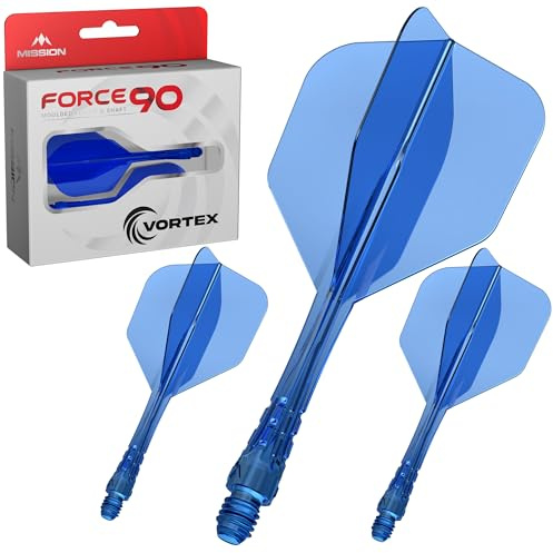 Mission Darts Force 90 Vortex, integriertes präzisionsgeformtes Dart-Flight- und Schaftsystem, mehrere Stile, mehrere Farben.