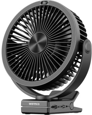 Warmco 10000mAh Portable Clip on Fan, 8 Inch Rechargeable Battery Operated Desk Fan with Strong Clamp & Hook, 360° Rotation & 4 Speeds, Quiet Cooling for Camping, Bedroom, Golf Buggy, Treadmill | 8-26H Runtime, USB-C Two-Way Charging, LED Display, 3-in-1 Clip Hook Desk Use, 4 Speeds, Washable Cover