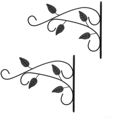 Solaughguy Soporte para plantas de pared para colgar macetas, paquete de 2 soportes de pared de hierro forjado, colgador de gancho resistente para plantas interiores y exteriores (color negro)