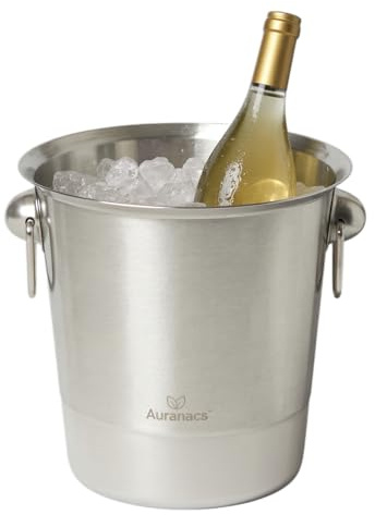 AURANACS® Toskana | Weinkühler aus Edelstahl | Eleganter Champagnerkühler mit 4,5L Fassungsvermögen | Sektkühler mit mattierter Oberfläche | Eiskübel mit 2 Griffen | Ø 20cm | Perfekt für Partys