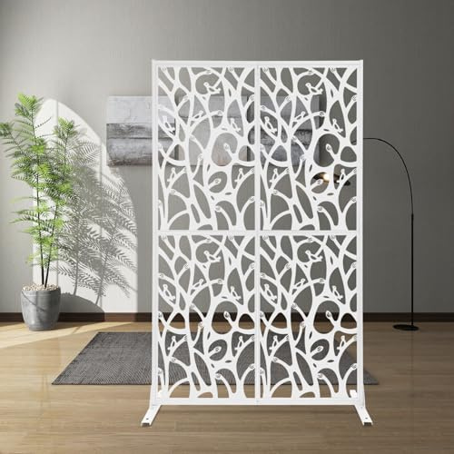Brise-vue pour extérieur et intérieur, séparateur de pièce, 115 x 40 x 183 cm, parasol en métal pour salon et chambre à coucher, blanc