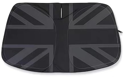 Windshield Sunshade for Mini Cooper with Union Jack Design | 59 x 27.5 Inches (150 x 70 cm) Compatible with R55, R56, R57, R58, R59, R60, R61, F54, F55, F56, F60 Models (2007-Onwards) (Black)