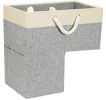 Stair Basket,L-Shaped Foldable Stair Storage Basket 16x10x16 with Handle – Hard Bottom Staircase Organizer for Toys,Clothes,Books,Tools,Stair Storage Bin Fits Carpeted & Wooden Stairs