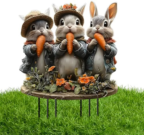 Gartenstecker Ostern, Osterhasen Garten Stecker Acryl, Niedlich Osterhasen-Deko, Lebhaft Oster Hof Schild Dekora für Frühling Ostern Garten Hof Rasen Draußen Deko - 30*20cm (Farbe-D)