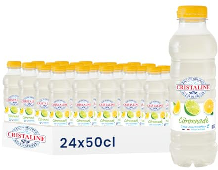 Cristaline Citronnade Eau de Source Aromatisée Citron et Citron Vert, 50cl, Pack de 24 Bouteilles