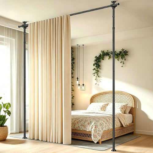 Raumteiler Paraventgestell Gardinenstange, Ohne Bohren Raumtrenner, Paravent Und Trennwand Paraventgestell Für Wohnzimmer, Schlafzimmer Oder Büro, Flexibel Verstellbarer, B 77-177cm, H 122-305cm(A)