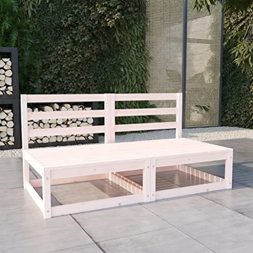 LoogCape Gartensofa 2-Sitzer Weiß, Massivholz Kiefer, Modulares Outdoor-Sofa für Terrasse und Balkon, Robuste Patio-Möbel für Entspannung im Garten