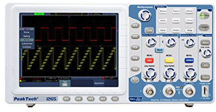 PeakTech 1265 – Oscilloscopio a 2 canali (30 MHz) con interfaccia USB, VGA, LAN e Schermo a colori TFT da 8 , 20 Modalità di misurazione automatica, Oscilloscopio a memoria digitale (10.000 Ch)