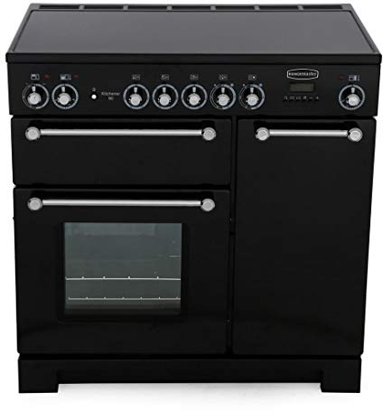 Rangemaster Kitchener KCH90ECBL/C 90cm wide Electric Range Cooker with Ceramic Hob - Black/Chrome - A/A Rated