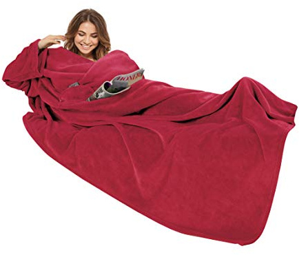 Gözze - Coperta Premium con Maniche e Tasca a Marsupio, 100% Poliestere, 150 x 240 cm - Rosso