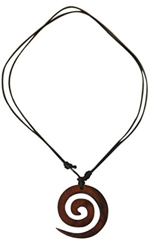 Holz Kette schwarz Baumwolle Spirale Holzanhänger braun Sonoholz 4cm Ø Halskette | Handarbeit Damen Herren Männer Hals Schmuck verstellbare kurze lange Holzkette Anhänger rund Hippie Boho offen