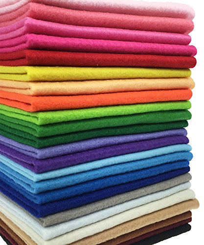flic-flac 24pcs 1.4mm Soft Felt Fabric Sheet Assorted Color Felt Pack DIY Craft Sewing Squares Nonwoven Patchwork (20 x 20 cm)