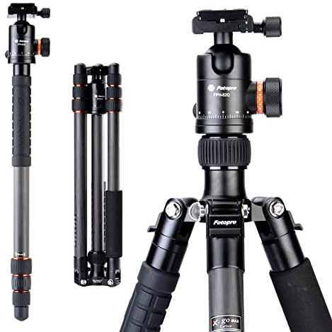 Fotopro 68 tum kolfiber resestativ, professionellt kamerastativ med kulhuvud QR-platta, avtagbar monopod slitstark resestativ max belastning 12 kg