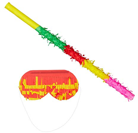 relaxdays Kit de Pinata, bâton et Masque, Enfants et Adultes, Batte avec Bandeau, Papier, 50 cm de Long, fêtes, coloré