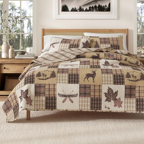 Great Bay Home Lodge Bedspread Full/Queen Size Quilt with 2 Shams. Cabin 3-Piece Reversible All Season Quilt Set. Rustic Quilt Coverlet Bed Set. Redwood Collection.