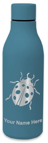 LaserGram Double Wall Stainless Steel Water Bottle, Ladybug, Personalized Engraving Included (Slate Blue)
