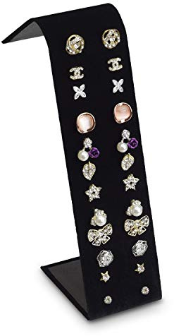 MOOCA PremiumBlack Velvet Adjustable Earring Display Stand Showcase Jewelry Stands for 12 Pairs of Earrings, 2 W x 2 7/8 D x 6 5/8 H in, Black Velvet