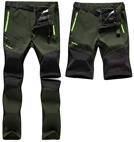 SANMIO Herren Wanderhose Zip Off Atmungsaktiv Arbeit Hosen Softshellhose Outdoor Sommer Funktionshose Trekkinghose Entfernbar Schnell Trockend (mit Gürtel) Grün, L