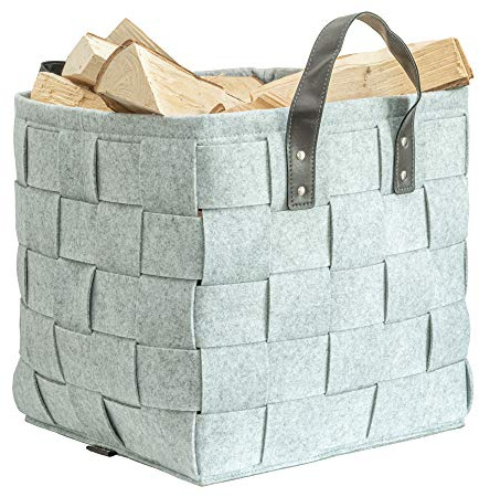 Rubberneck Filztasche mit Kunstleder Tragegriffen für Holz, Zeitungen, Kaminholz, 33 x 33 x 35 cm, Hellgrau
