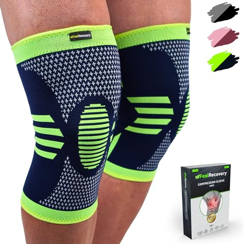 Feel Recovery 2 Stück Kniebandage für Herren & Damen - Kompression Kniestütze Sport für Knieschmerzen - Kniebandage für Arthrose & Meniskus - Atmungsaktiv & Rutschfest (XL, Grün)
