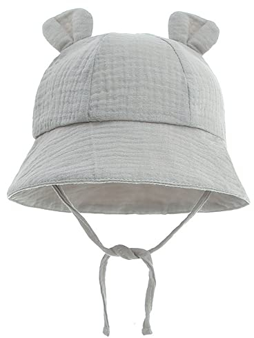 LIUPUUDLY Baby Sonnenhut UV-Schutz Super Süßer Baumwolle Baby Jungen Mädchen Strandhut Fischerhut Sommerhut mit Ohren (Grau)