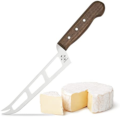 Formaticum Professional Soft Cheese Knife w/Forklet- 8 x 1.25 Soft Cheese Slicer, Non-Stick Stainless Steel Blade w/Void, Walnut Handle, Great Cheese Charcuterie Accessories, Handmade in Italy