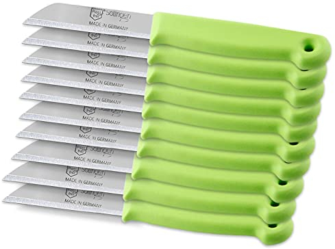 Küchenmesser aus Solingen Obstmesser 10er Set Schälmesser Made in Solingen Universal Messer Grün mit Scharfer Rostfreier Edelstahl Messerklinge Allzweckmesser inkl. Klingenschutz (Kurz)