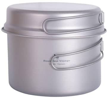 Boundless Voyage Camping Pot Titanium Pot with Pan Outdoor Cookware Ultralight Cooking Set Backpacking Pot with Foldable Handles Ti2110C