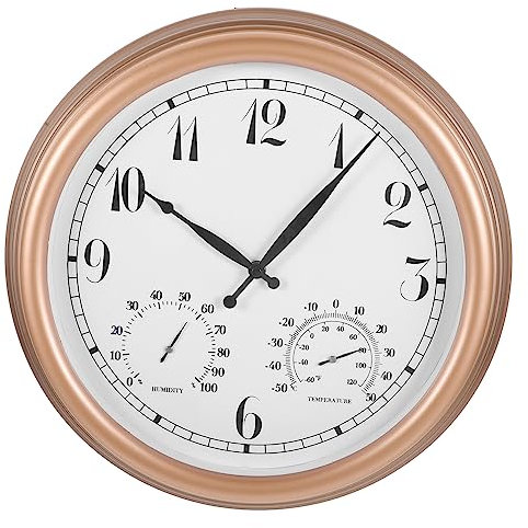 Angoily Outdoor Wanduhr Mit Hygrometer Vintage Gartenuhr Für Terrasse Leise Thermometer Für Präzise Temperatur Und Luftfeuchtigkeitsmessung