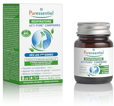 Puressentiel Comprimés Acti Pure aux Huiles Essentielles 15 cpr | Contient extraits de plantes & vitamine C. A partir de 12 ans. Apaise les maux de gorge. Complément alimentaire