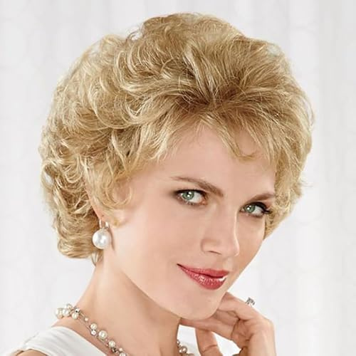 Qnbiar Kurze flauschige blonde Perücke für Frauen natürlich erwarten synthetische kurze lockige Cosplay Haar Perücke