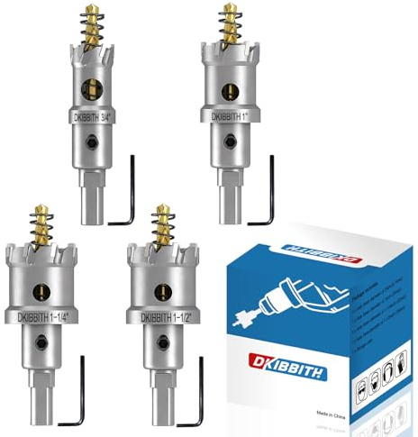 4 Pcs TCT Hole Saw Drill Bit Set,3/4” to 1-1/2” Tungsten Carbide Hole Saws Kit for Stainless Steel Hard Metal Plastic Wood, 1” Cut Depth, with Detachable Pilot Drill Bits, Allen Wrench