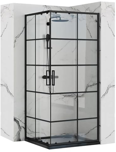 Rea CONCEPT NERO Box Doccia 90X90x190 cm Vetro di sicurezza temperato trasparente 5mm (Nero) Senza piatto doccia