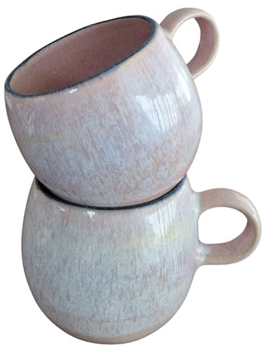 PintoCer - 2 x Tassen mit Henkel, Keramik aus Steingut, ideal für Kaffee, Milch, Tee und Schokolade, spülmaschinenfest und mikrowellengeeignet, PCER-CERUPE-CAN37PACK2