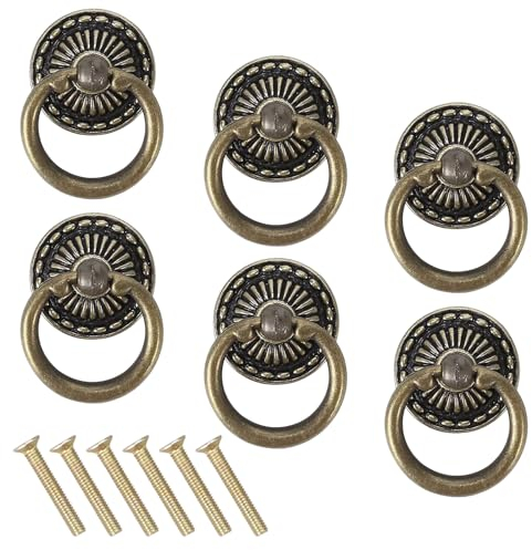 6 Stück Messing Schubladenknöpfe Vintage Ringe Möbelgriffe Antik Türknöpfe Zinklegierung, Möbelknöpfe Schrankgriffe Rund Kommode Möbelknauf Schubladenknopf Schubladengriff Türkna Furnitur Wardrob Knob
