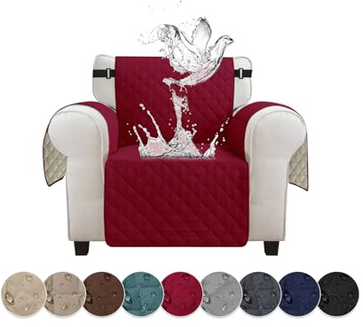 Jaotto Sofabezug 1 Sitzer wasserdichte Sofa Überzug mit Armlehnen Antirutsch Sofaschoner Sofaüberwurf Reversible Gesteppte Couch überzug für Haustiere Katzen Hunde,Weinrot
