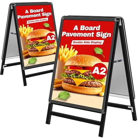 WIIGO Pavimentazione Cartello Cornice A2 in Alluminio - Cavalletto Pubblicitario Doppia Faccia per Menu Ristorante/Offerte Promozionali/Negozi, Supporto Poster da Parete o Pavimento, Nero