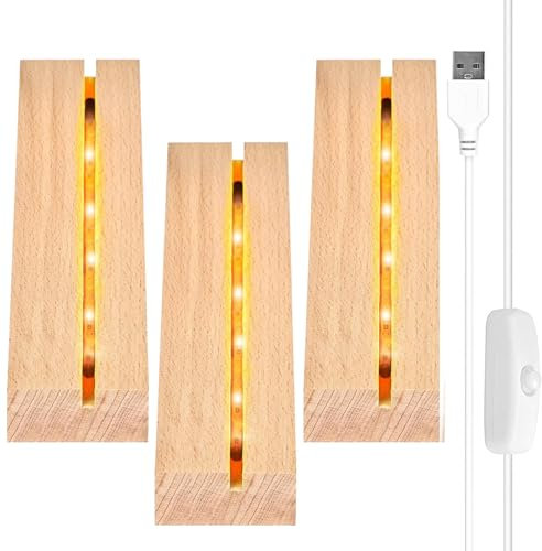 Seasboes Lot de 3 bases lumineuses LED - Base lumineuse de bureau - Base d'affichage avec interrupteur USB - Rectangulaire - Pour panneau d'éclairage en verre acrylique