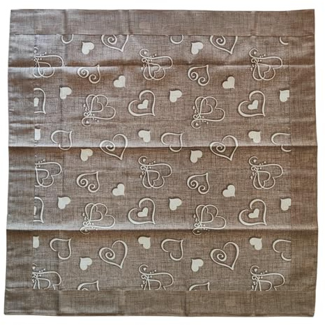 Centrotavola Cucina Tavolo Decorativo Fantasia in Cotone Quadrato 90x90 cm (Cuori Beige)