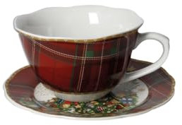 Brandani 89904 Tasse de petit-déjeuner avec soucoupe « Christmas Ghirlanda » en porcelaine - Élégant et Festival »