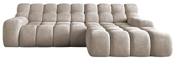 DomiMeble DomoHome- Campile Big Ecksofa mit Schlaffunktion Sofa Modern Couch Eckcouch Wohnzimmer Möbel Ausfahrbarer Sitz Sofa L Form, Rechts Size: 85x288x119 cm Stoff: Eden 4 Farbe: Beige