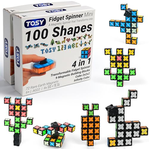 TOSY Magnet Fidget Spinner Mini – 8 Bausteine, 3-in-1: verwandelbarer Fidget-Spinner, Infinity-Würfel, 2x2 Puzzlewürfel, Anti-Stress, STEM-Magnetspielzeug, 2er-Pack