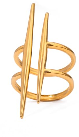 Hebelee Fashion Bar Open Wrap Statement Ring for Women Gold-Toned Minimalist Layered Wide Adjustable Finger Rings Comfort Fit Dainty Stainless Steel Jewelry for Holiday Wedding