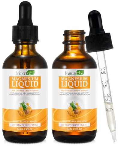 Magnesium Glycinate Liquid Drops-1000mg Magnesium Liquid Supplement with Cellulose Fiber, Bromelain, Vitamin B6, C, D, Zinc, Magnesium Liquid DropsPineapple